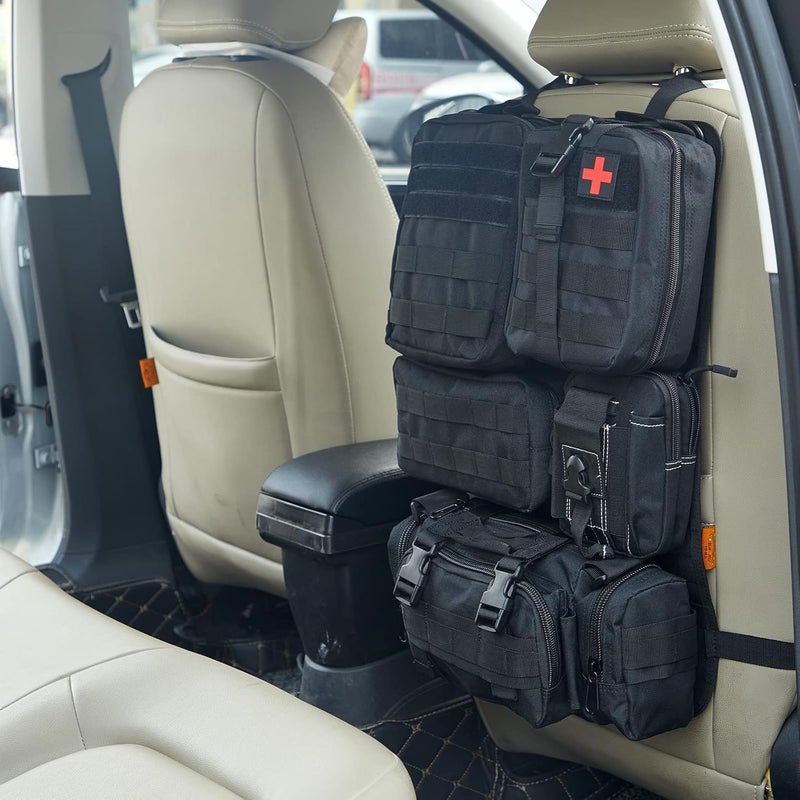 Jimikay Universal Tactical Seat ​Back Organizer Vehicle Molle Panel Organizer Storage Bag with 5 Detachable Molle Pouch for All Vehicel Such as Jeep,Truck,SUV, Car, Ford,Chevy etc - Image 4